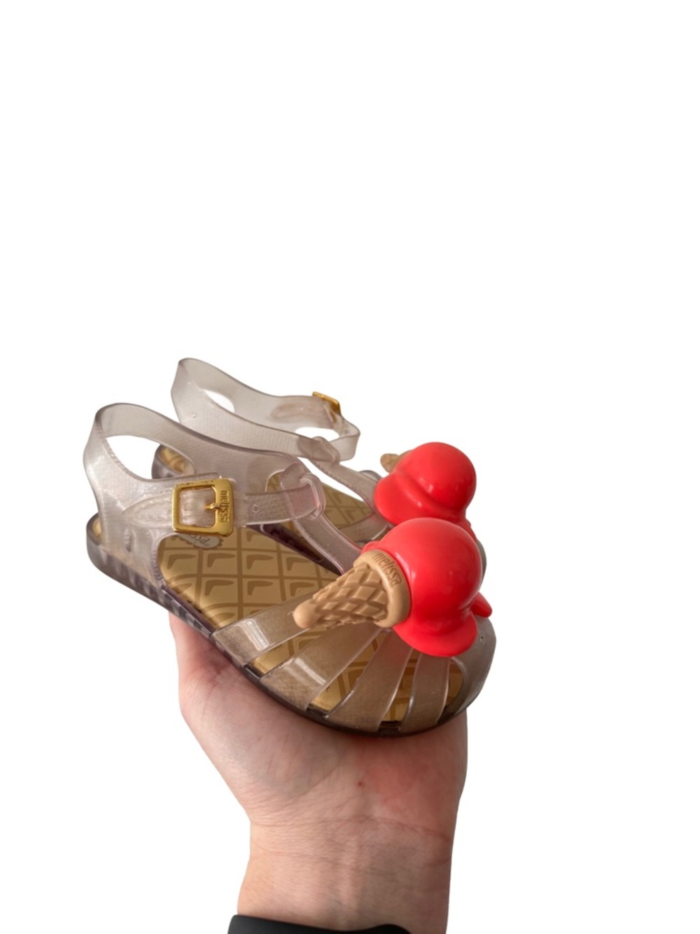 Mini Melissa Toddler Girl Clear Jelly Sandals with Red Ice Cream Charm size 8